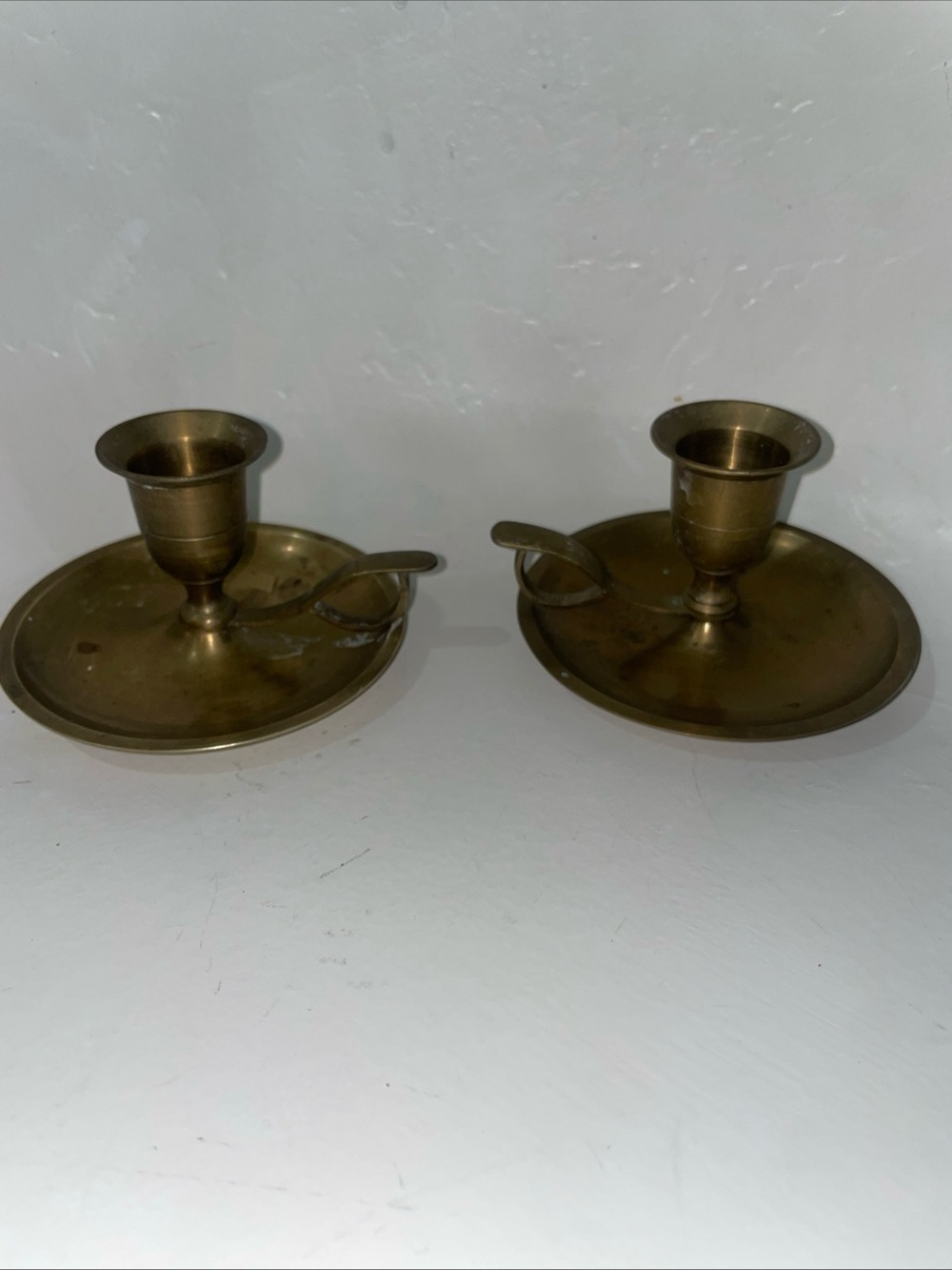 Lot Of 2 VTG Solid Brass Candle Holders Finger Loop Handle  India